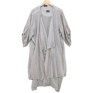 BAR Melis Kozan 2 Piece Waterfall Dress Grey Half Sleeve Open Front Jacket Sz XL